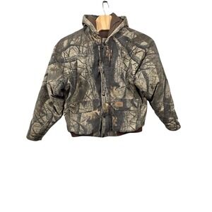 Walls Jacket Mens 2XL Brown Camo Hooded Insulated Canvas Bomber Workwear Hunting